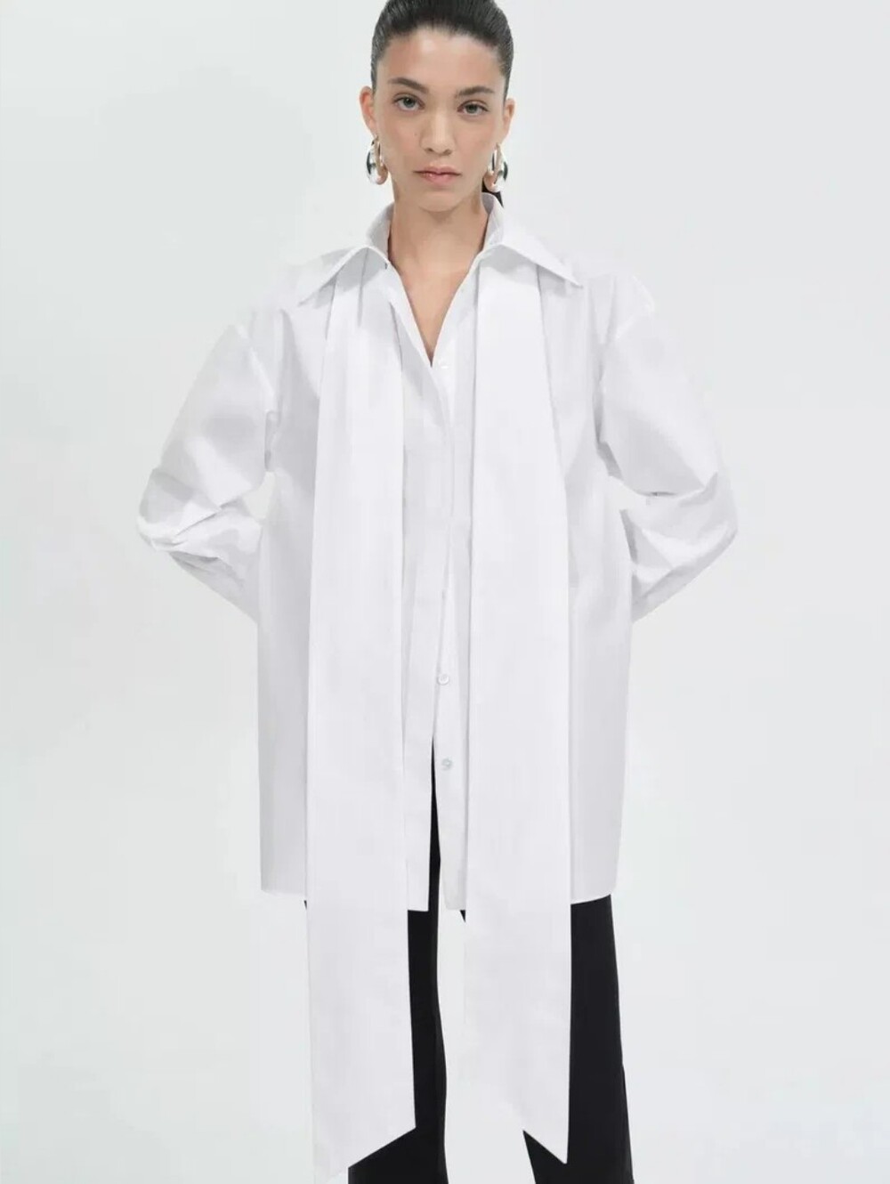 MANGO MNG Gara Tie Neck Cotton Shirt Size 6